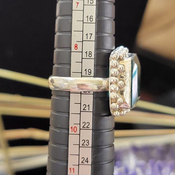 Teal Stone Statement rings, Sterling Silver Ring 0.72 Inch Stone, Size 8.75 - Picture 5 of 10